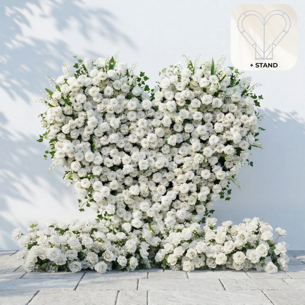 Petalya: 3D White Silk Rose Heart Floral Backdrop Decor for Proposal & Anniversary Backdrop