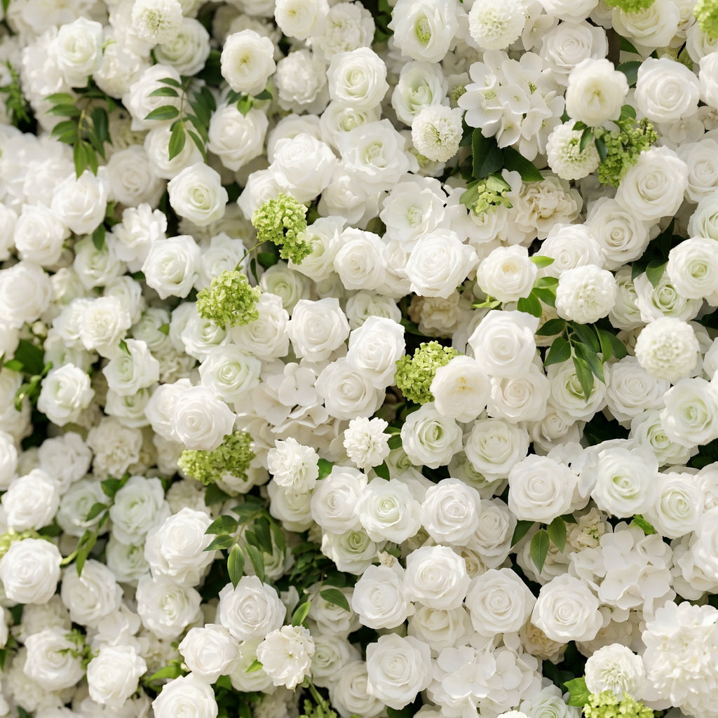 Raellyra:5D Soft Green & Ivory White Silk Rose Flower Wall Roll-Up Fabric Backdrop for Romantic Weddings & Proposals