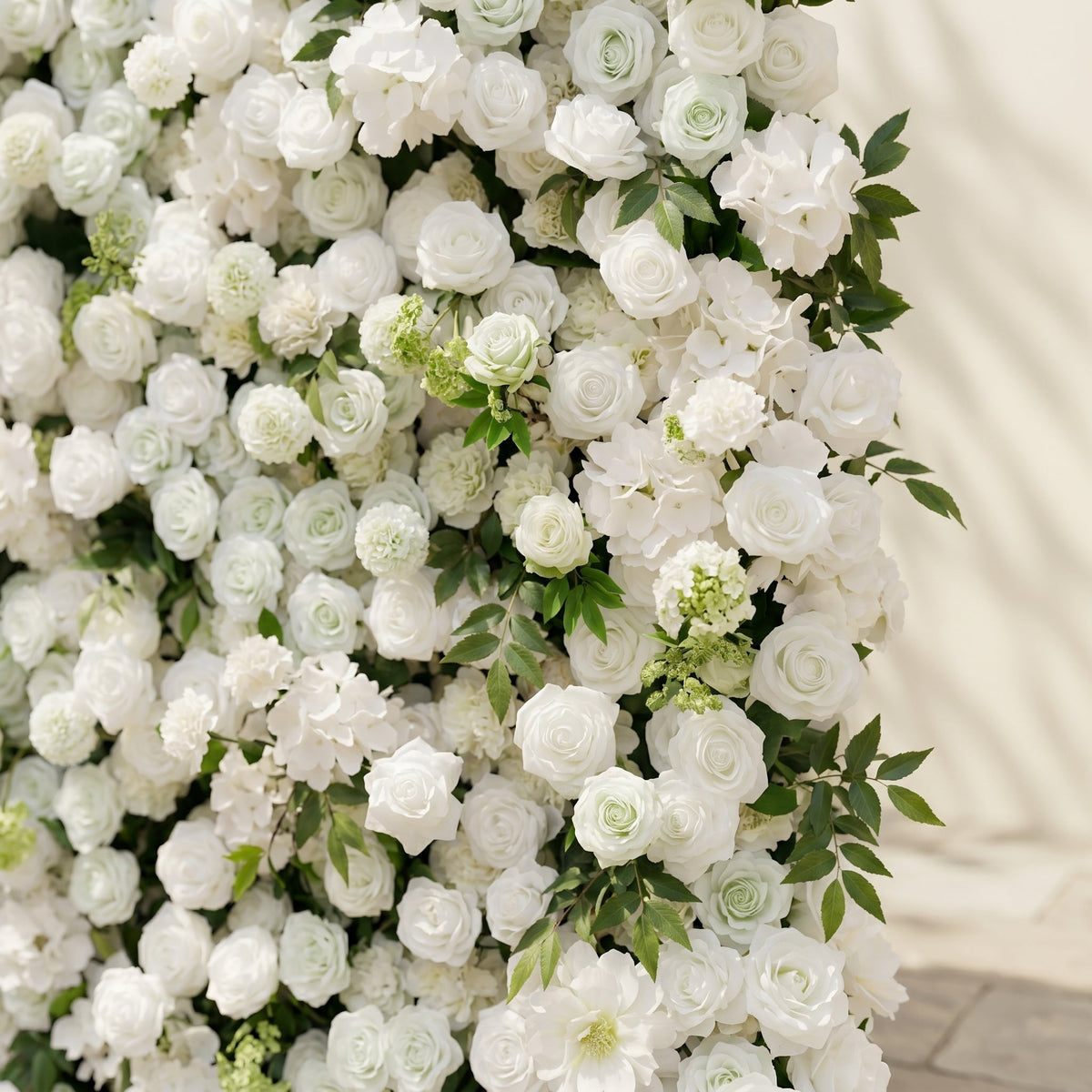 Raellyra:5D Soft Green & Ivory White Silk Rose Flower Wall Roll-Up Fabric Backdrop for Romantic Weddings & Proposals