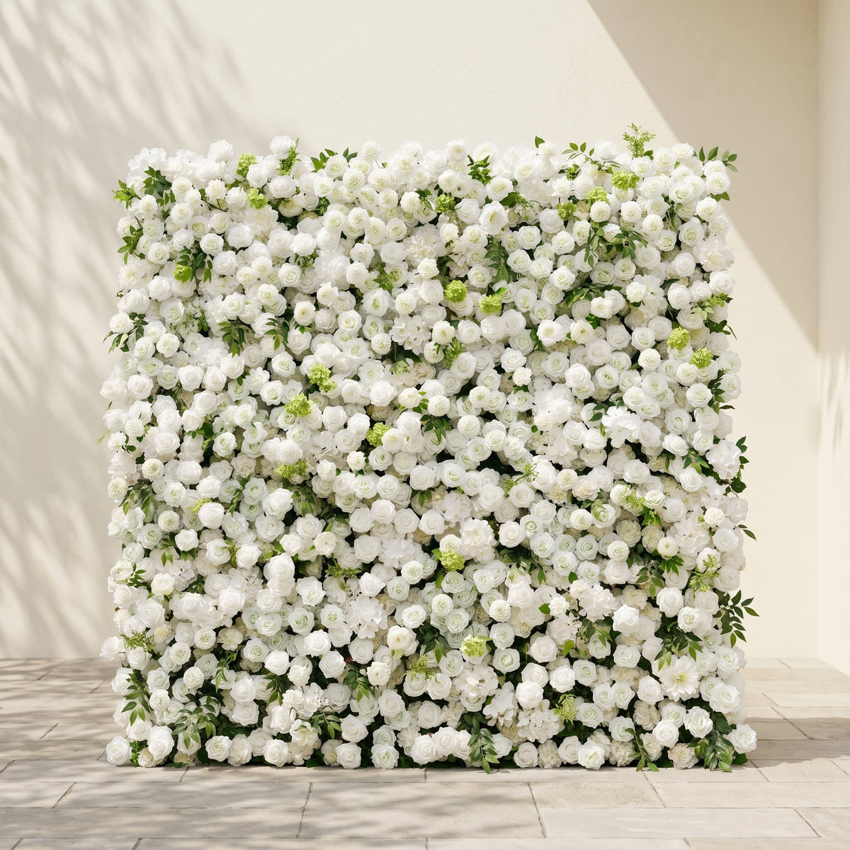 Raellyra:5D Soft Green & Ivory White Silk Rose Flower Wall Roll-Up Fabric Backdrop for Romantic Weddings & Proposals