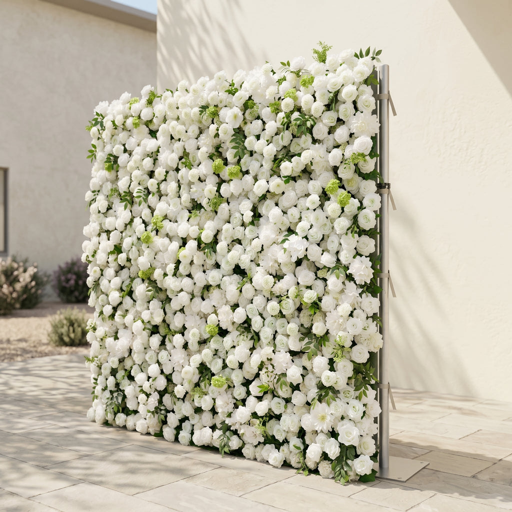 Raellyra:5D Soft Green & Ivory White Silk Rose Flower Wall Roll-Up Fabric Backdrop for Romantic Weddings & Proposals