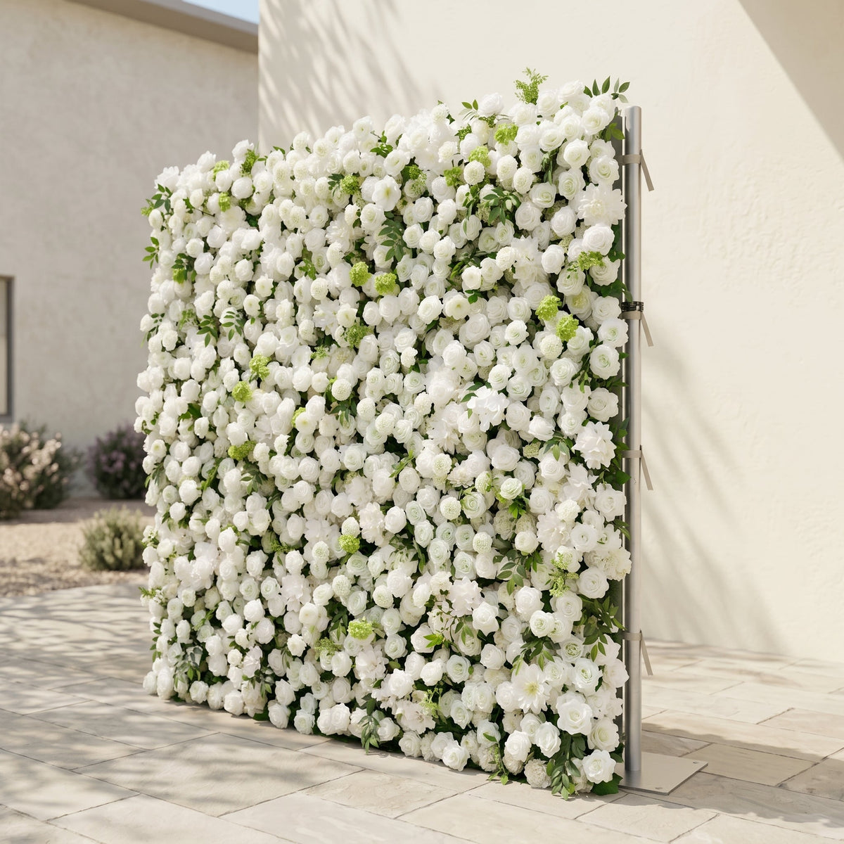 Raellyra:5D Soft Green & Ivory White Silk Rose Flower Wall Roll-Up Fabric Backdrop for Romantic Weddings & Proposals