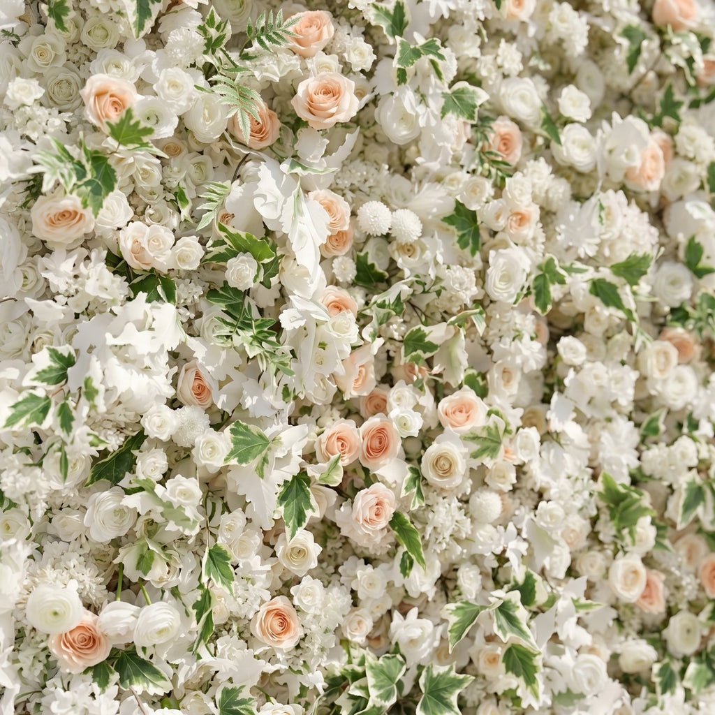 Ralyra:Luxury 5D White&Champagne roses Flower wall with Greenery for Wedding&Event Decor