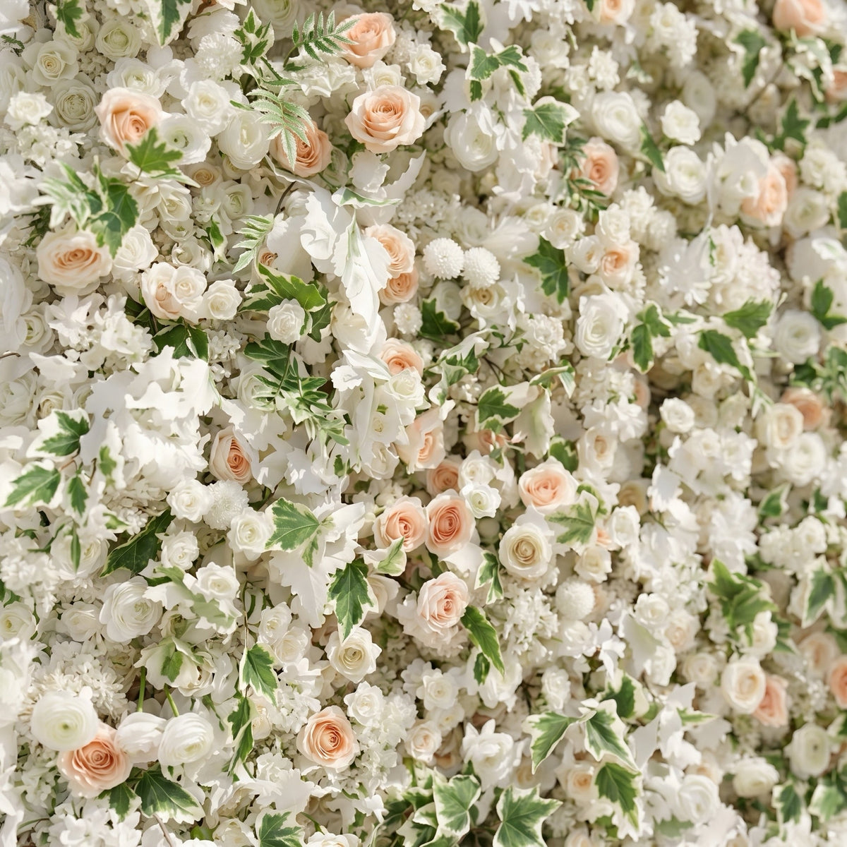 Ralyra:Luxury 5D White&Champagne roses Flower wall with Greenery for Wedding&Event Decor
