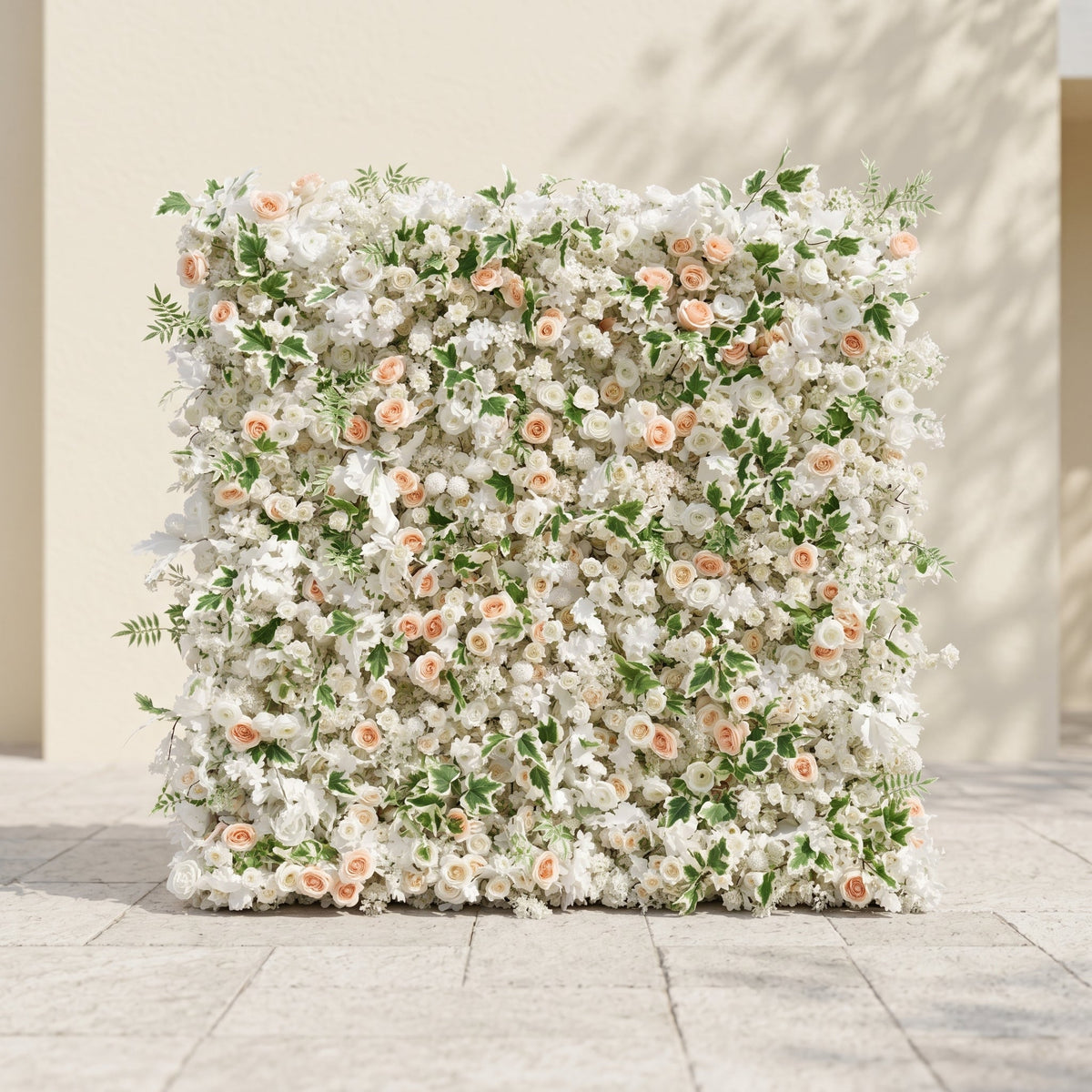 Ralyra:Luxury 5D White&Champagne roses Flower wall with Greenery for Wedding&Event Decor