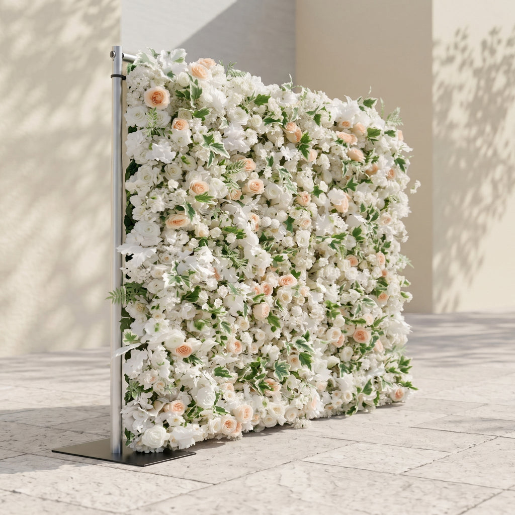 Ralyra:Luxury 5D White&Champagne roses Flower wall with Greenery for Wedding&Event Decor