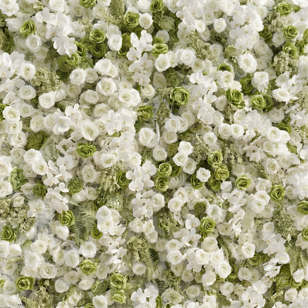 Ravalia: Luxury 5D White & Sage Green Silk Floral Wall Roll-Up Backdrop for Elegant Minimalist Weddings