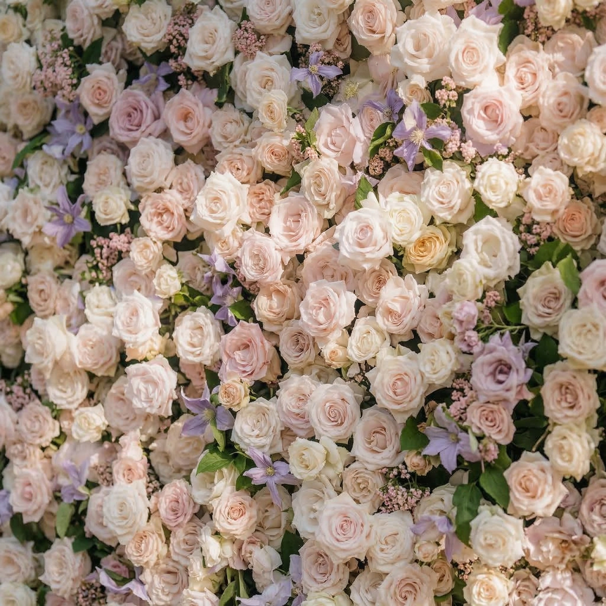Selira: 5D Creamy Blush and Soft Lilac Silk Rose Flower Wall Roll-Up Fabric Backdrop for Elegant Events & Parties