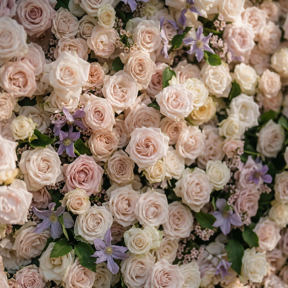 Selira: 5D Creamy Blush and Soft Lilac Silk Rose Flower Wall Roll-Up Fabric Backdrop for Elegant Events & Parties
