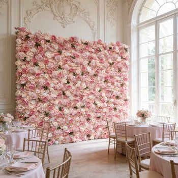 Silk Simulation Handmade Pink Flower Wall Background European Style Studio Props pink Roses Artificial Flowers Wall Free Shipping
