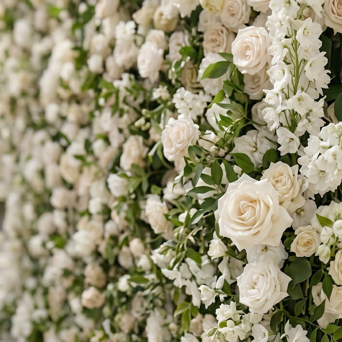 Sirenbelle:Luxury 5D Cream & Ivory Silk Floral Wall Roll-Up Backdrop for Timeless Elegant Weddings