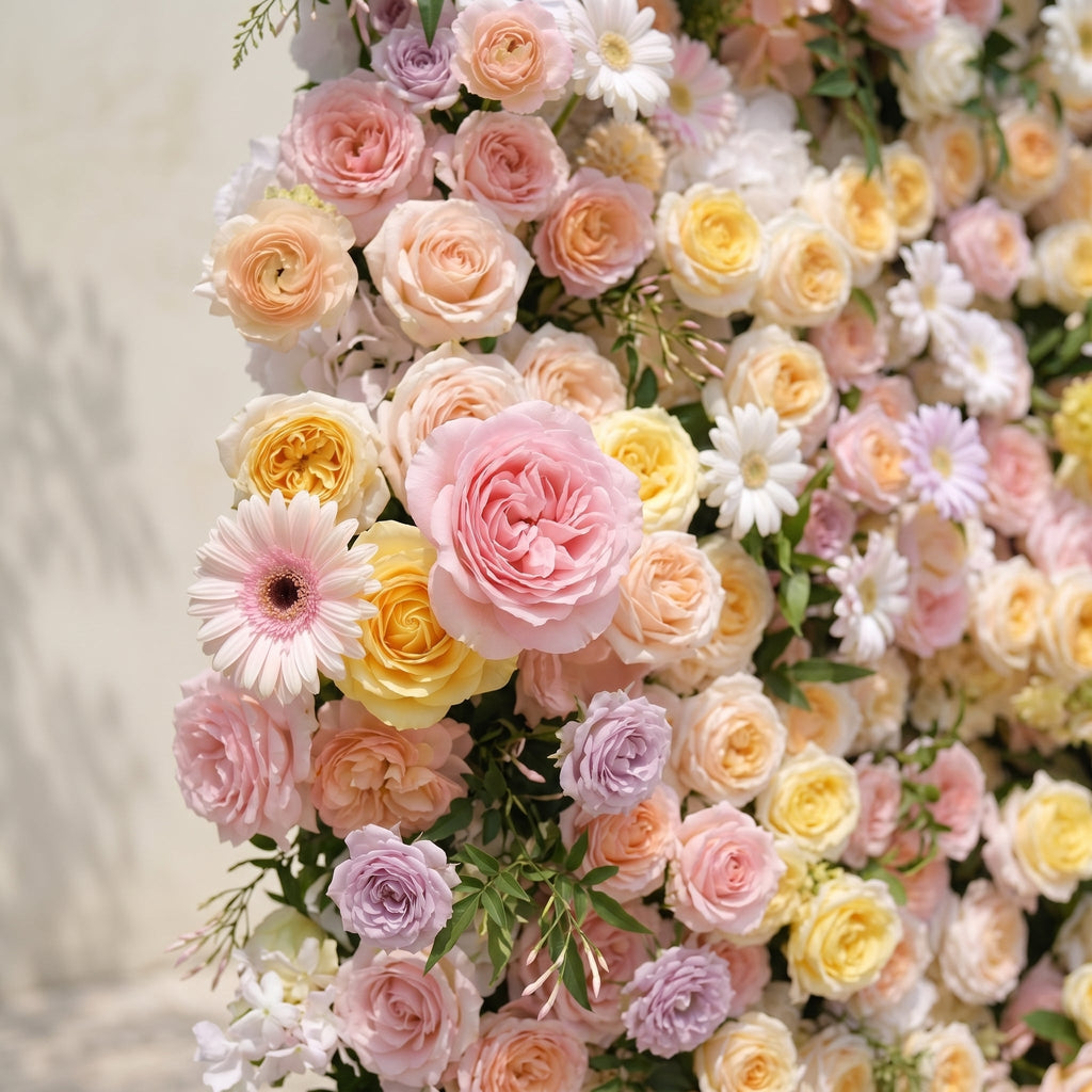 Sirensola:5D Peach Orange, Blush Pink & Ivory White Silk Rose Flower Wall Roll-Up Fabric Backdrop for Romantic Weddings & Proposals