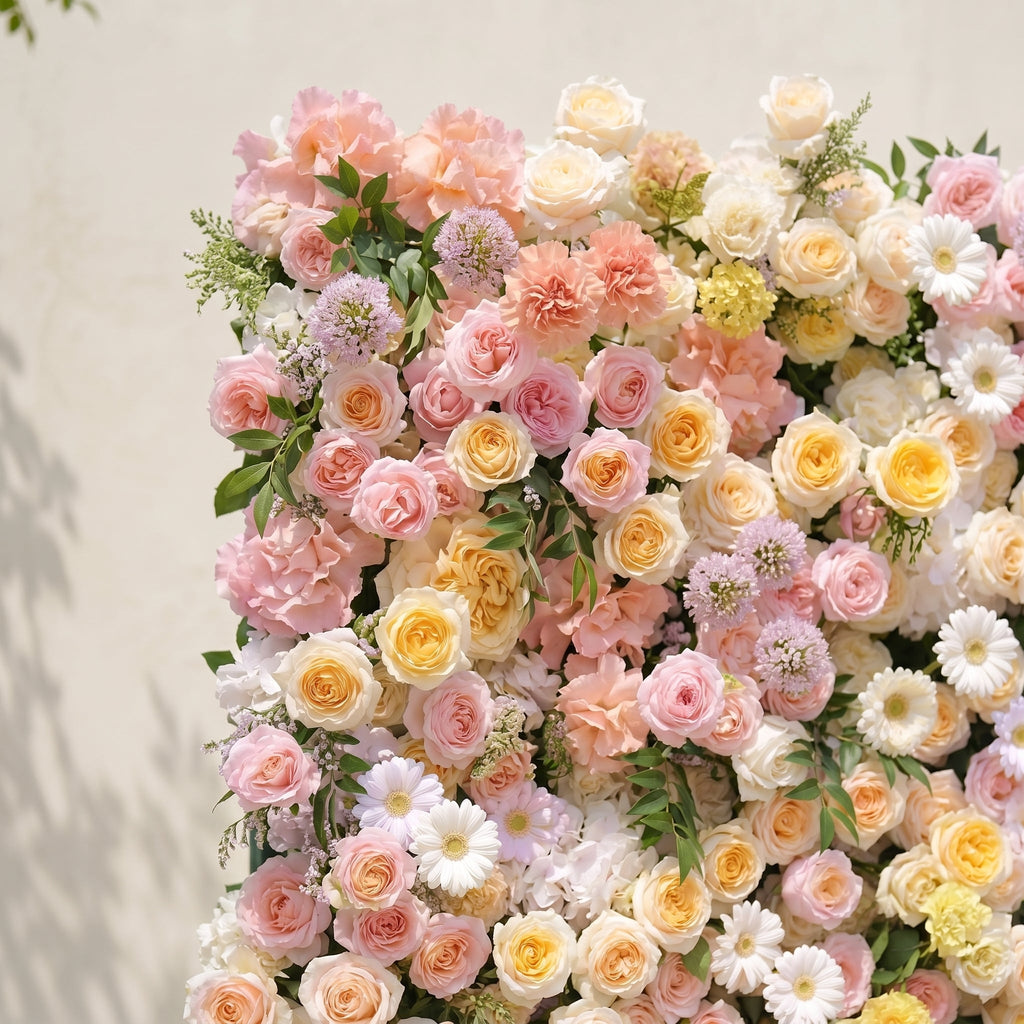 Sirensola:5D Peach Orange, Blush Pink & Ivory White Silk Rose Flower Wall Roll-Up Fabric Backdrop for Romantic Weddings & Proposals