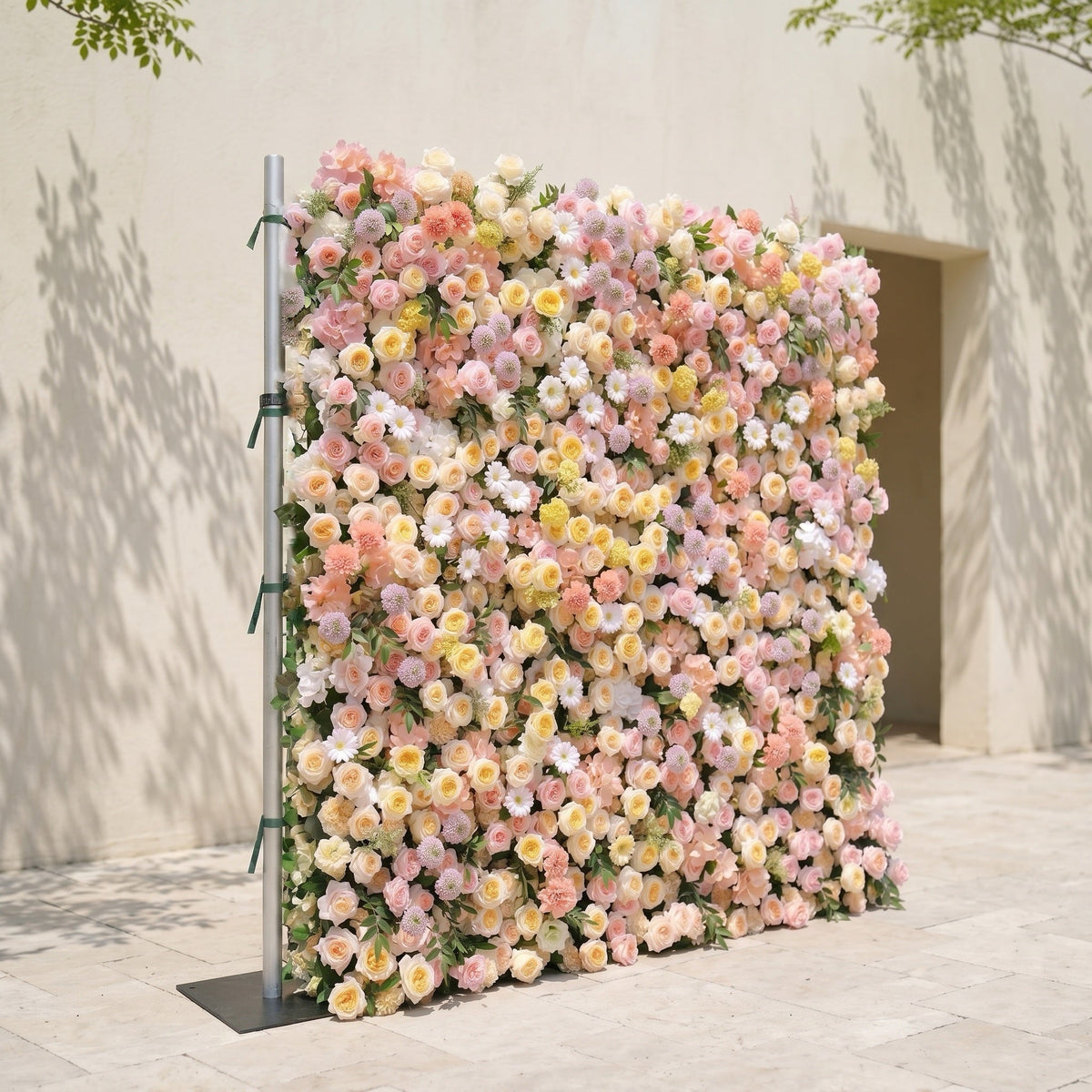 Sirensola:5D Peach Orange, Blush Pink & Ivory White Silk Rose Flower Wall Roll-Up Fabric Backdrop for Romantic Weddings & Proposals