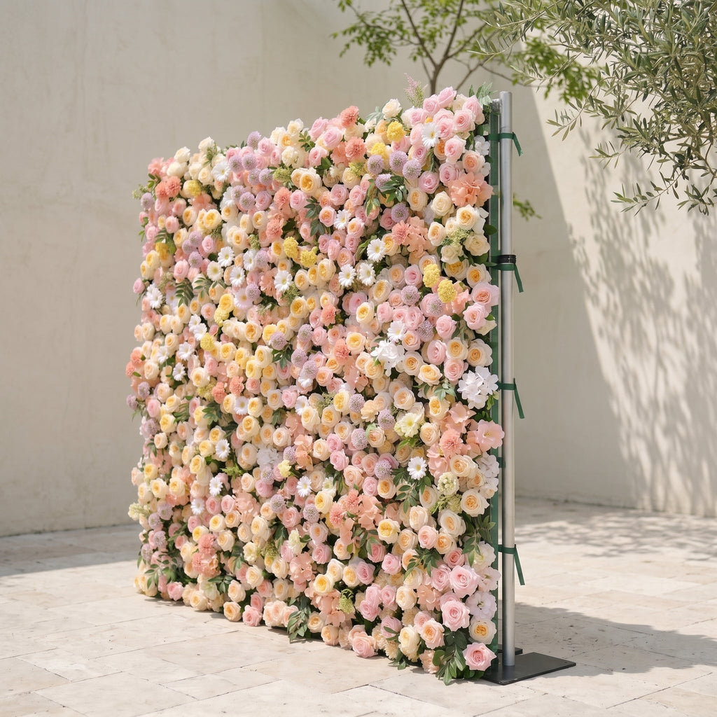 Sirensola:5D Peach Orange, Blush Pink & Ivory White Silk Rose Flower Wall Roll-Up Fabric Backdrop for Romantic Weddings & Proposals