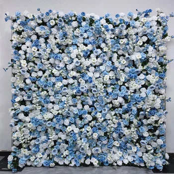 Sky Blue and White Artificial Silk Flower Wall 5D Effective Rose Flower Wall Panel 8*8ft Square Flora Arrangement for Graduation Free Shipping