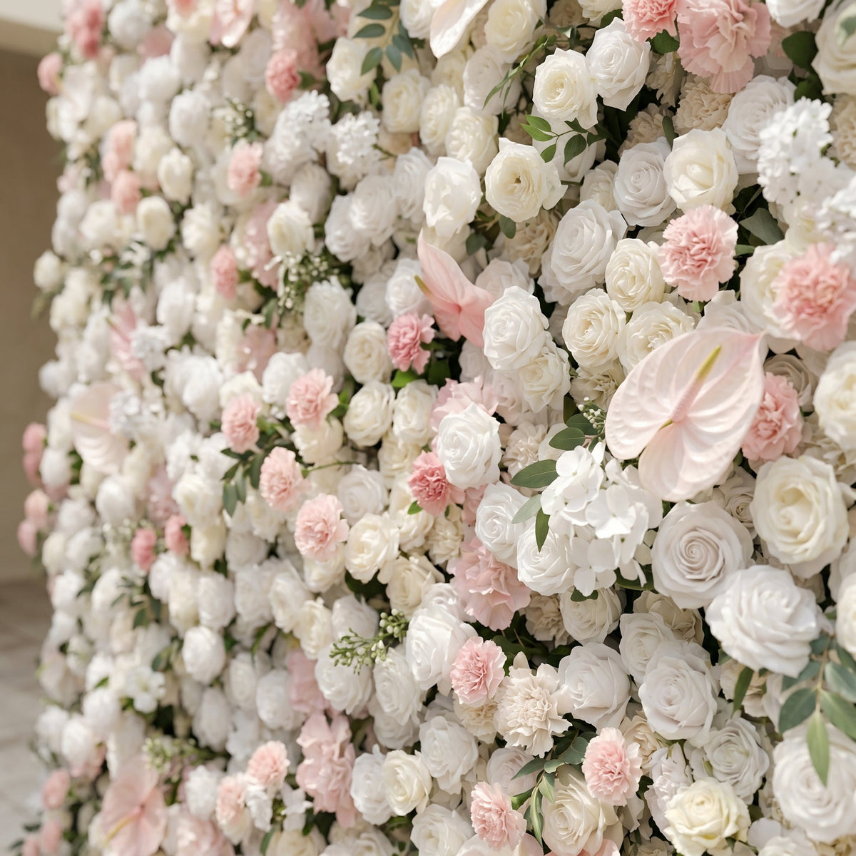 Sorelmora:5D Blush Pink & Ivory White Silk Rose Flower Wall Roll-Up Fabric Backdrop for Romantic Weddings & Proposals