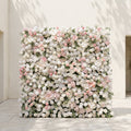 Sorelmora:5D Blush Pink & Ivory White Silk Rose Flower Wall Roll-Up Fabric Backdrop for Romantic Weddings & Proposals