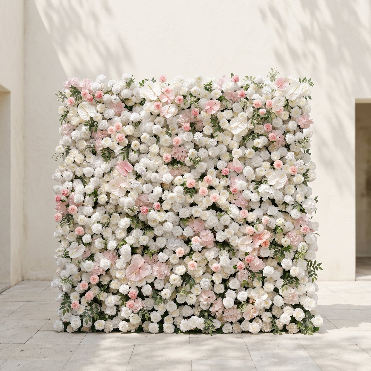 Sorelmora:5D Blush Pink & Ivory White Silk Rose Flower Wall Roll-Up Fabric Backdrop for Romantic Weddings & Proposals