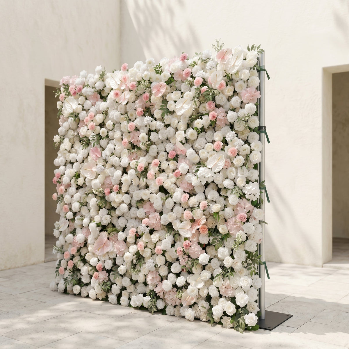 Sorelmora:5D Blush Pink & Ivory White Silk Rose Flower Wall Roll-Up Fabric Backdrop for Romantic Weddings & Proposals