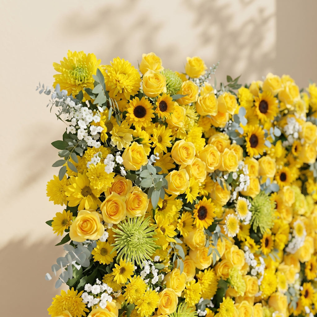 Talsira:5D Yellow Silk Rose Flower Wall Roll-Up Fabric Backdrop for Romantic Weddings & Proposals