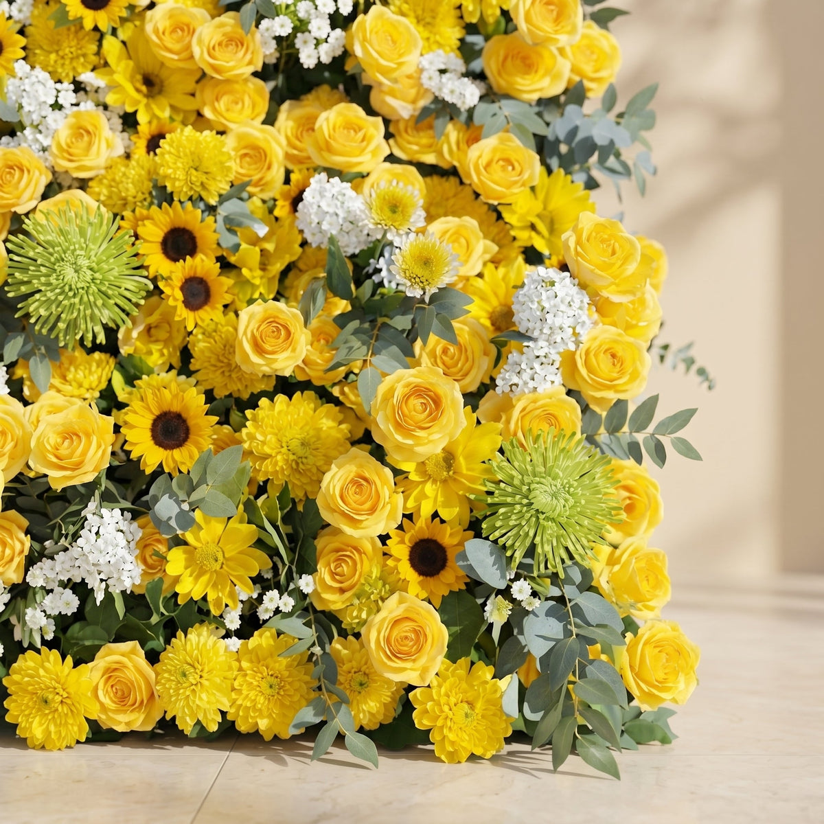 Talsira:5D Yellow Silk Rose Flower Wall Roll-Up Fabric Backdrop for Romantic Weddings & Proposals
