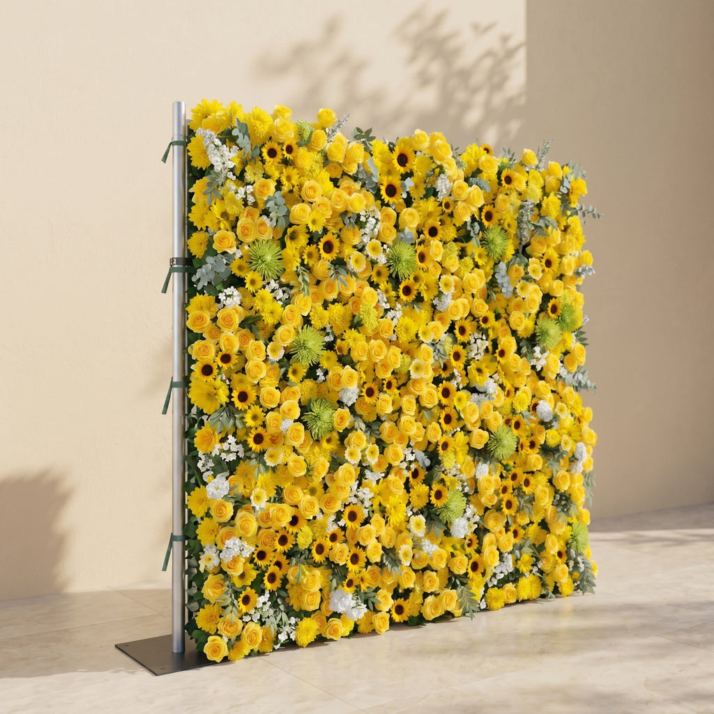 Talsira:5D Yellow Silk Rose Flower Wall Roll-Up Fabric Backdrop for Romantic Weddings & Proposals
