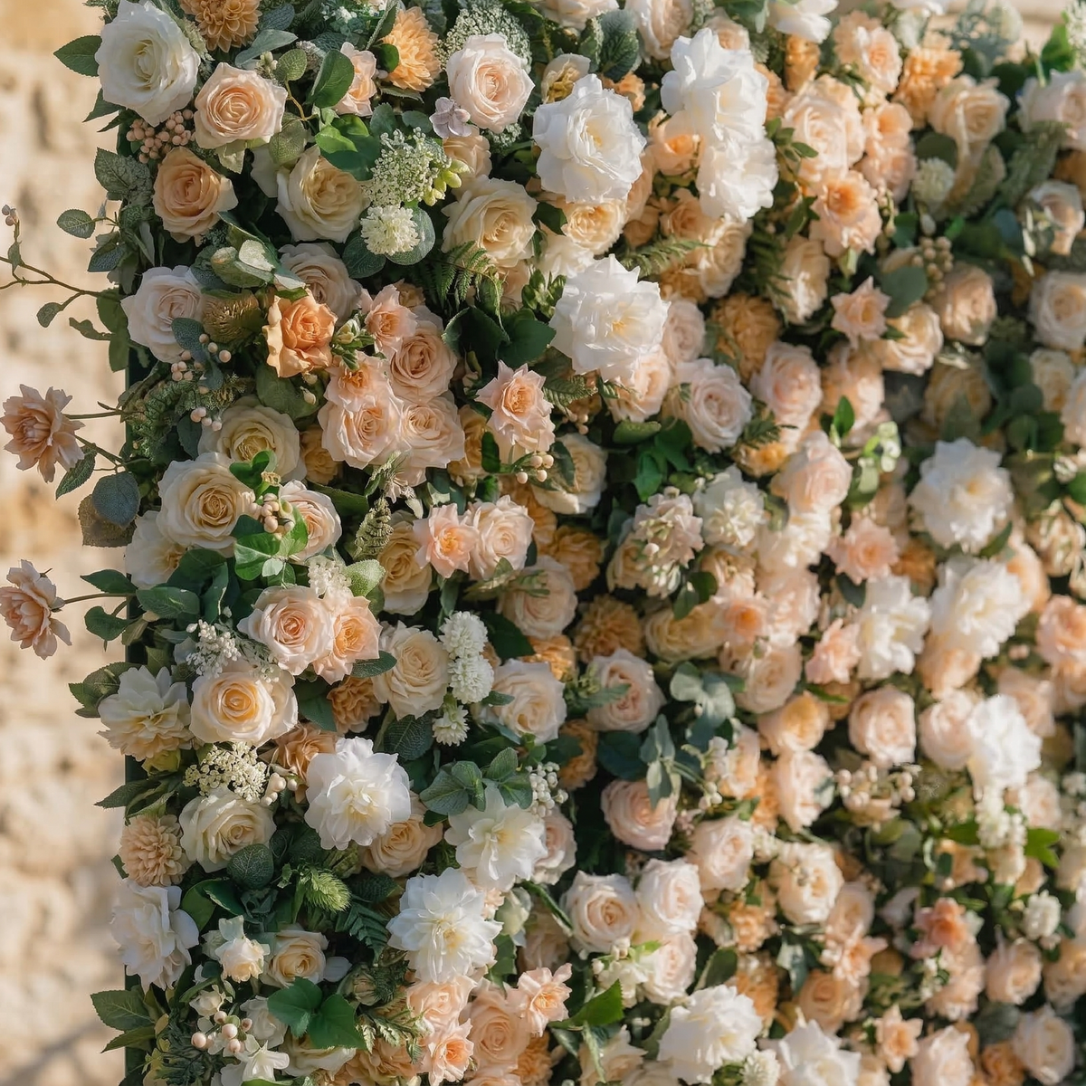 Tarelle: 5D Champagne and Cream Silk Rose Flower Wall Roll-Up Fabric Backdrop for Garden Weddings & Events