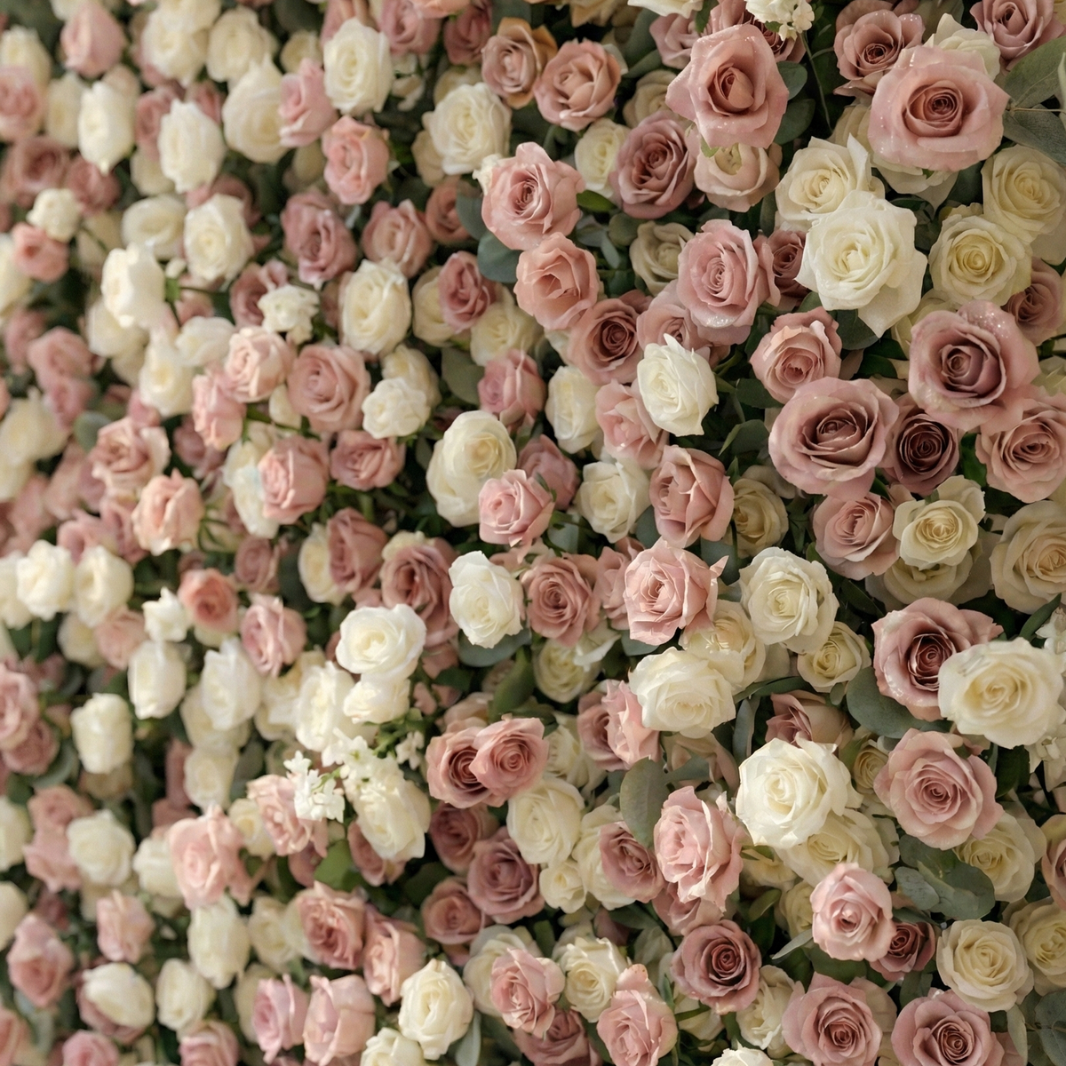 Thaliah: 5D Elegant Dusty Rose & Cream Silk Rose Flower Wall Roll-Up Fabric Backdrop for Luxury Weddings & Events