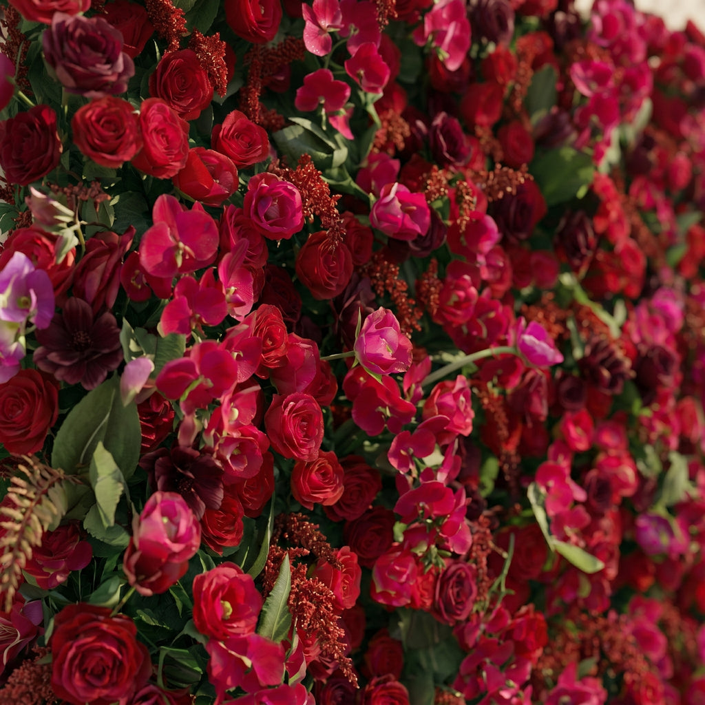 Torella:5D Luxury Burgundy Red Silk Rose Flower Wall Roll-Up Fabric Backdrop for Romantic Weddings & Proposals