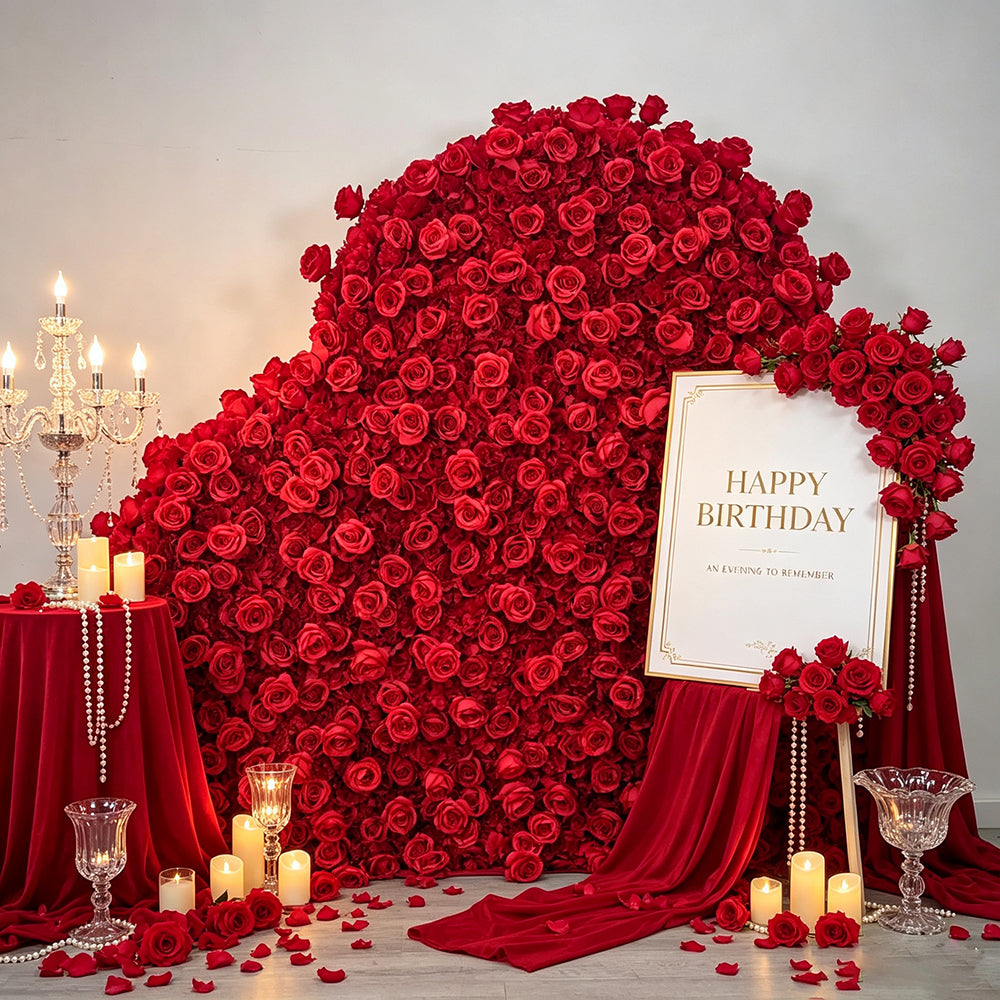 Trending Artificial Red Rose Design Side Lying Heart-Shaped Flower Wall for Valentine's Day Engagement Party Decoration Backdrop Free Shipping