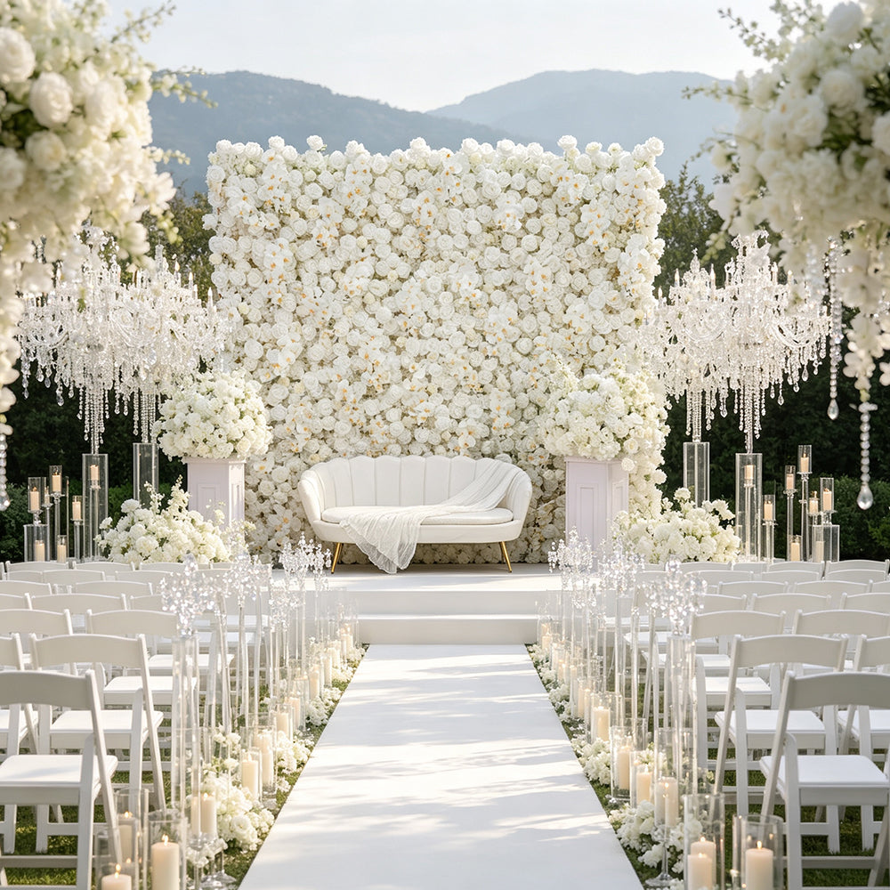 Trendy Wedding Decoration Flower Wall High-Quality Artificial Rose Orchid Fabric Backdrop 8ft X 8ft Rolled White 5D Flower Wall Free Shipping