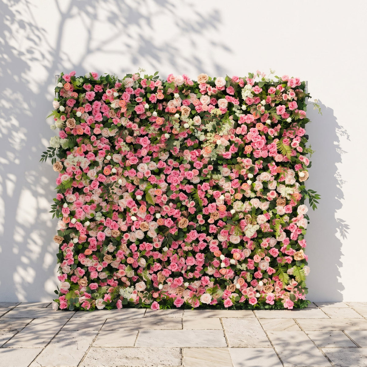 Valevia:5D Multi Tone Hot Pink & Ivory White Silk Rose Flower Wall Roll-Up Fabric Backdrop for Romantic Weddings & Proposals