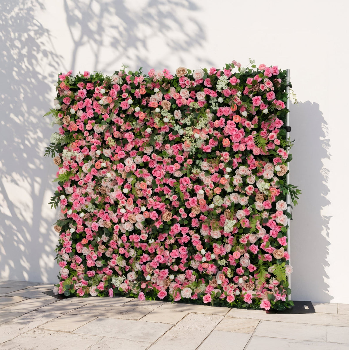 Valevia:5D Multi Tone Hot Pink & Ivory White Silk Rose Flower Wall Roll-Up Fabric Backdrop for Romantic Weddings & Proposals