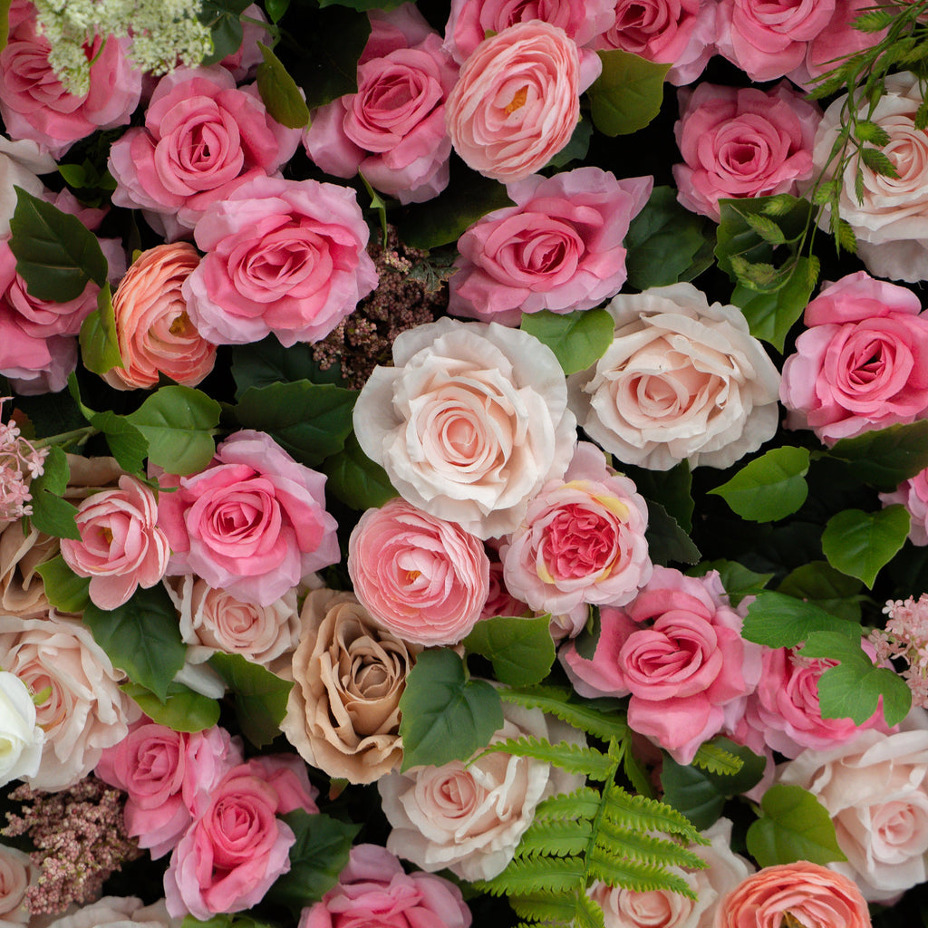 Valevia:5D Multi Tone Hot Pink & Ivory White Silk Rose Flower Wall Roll-Up Fabric Backdrop for Romantic Weddings & Proposals