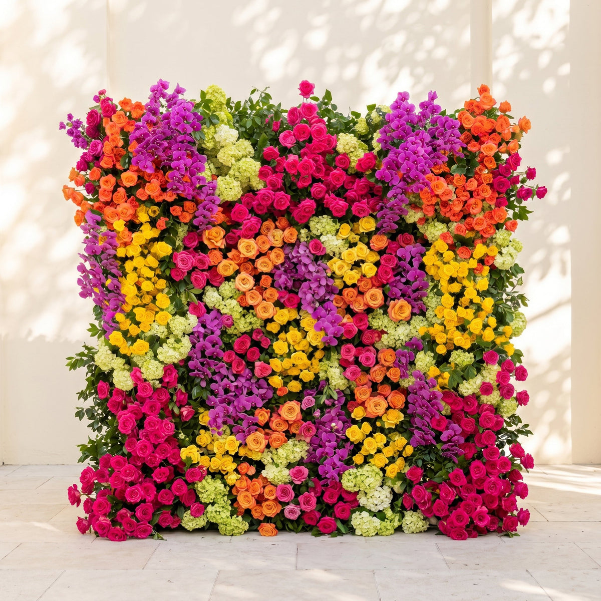 Valnella:5D Rainbow Tropical Mixed Bright Tone Silk Rose Flower Wall Roll-Up Fabric Backdrop for Romantic Weddings & Proposals