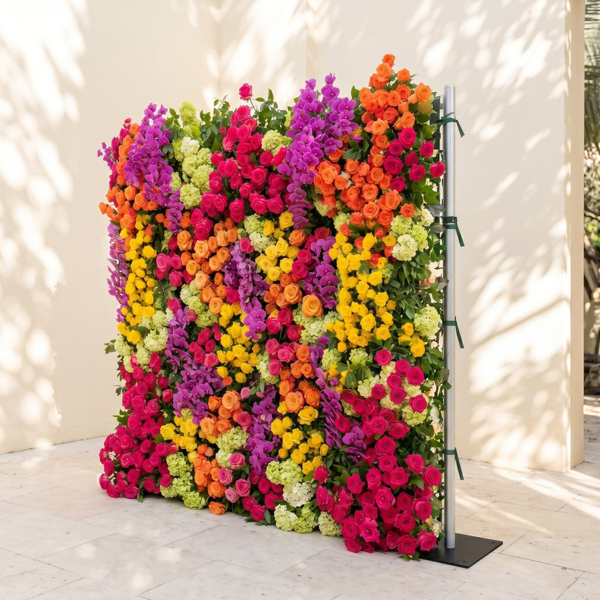 Valnella:5D Rainbow Tropical Mixed Bright Tone Silk Rose Flower Wall Roll-Up Fabric Backdrop for Romantic Weddings & Proposals