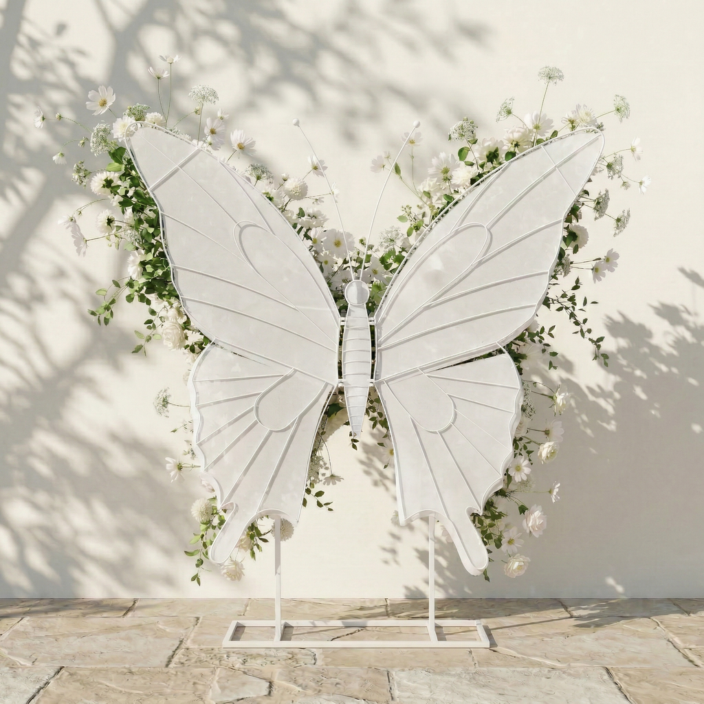 Velmora: Exquisite Ivory Butterfly-Shaped Flower Wall for Birthday & Anniversary Decor