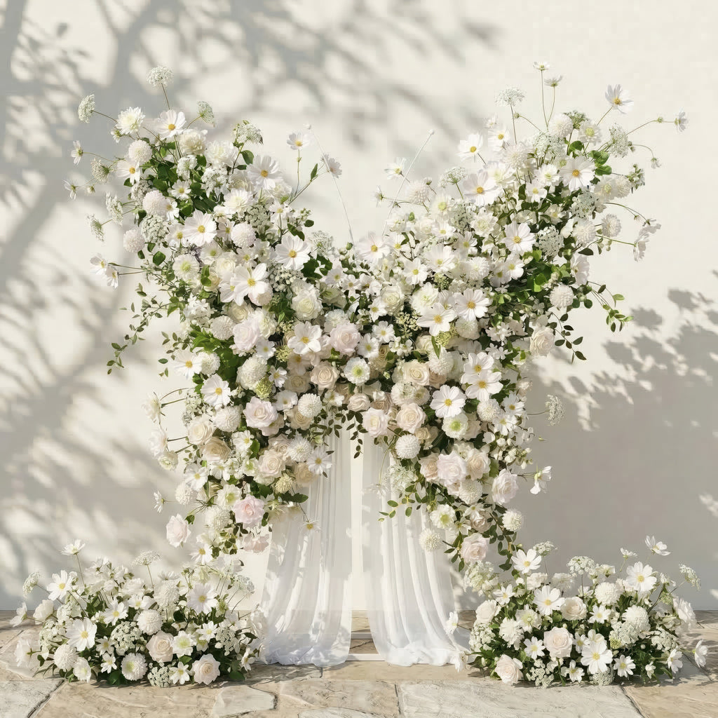 Velmora: Exquisite Ivory Butterfly-Shaped Flower Wall for Birthday & Anniversary Decor
