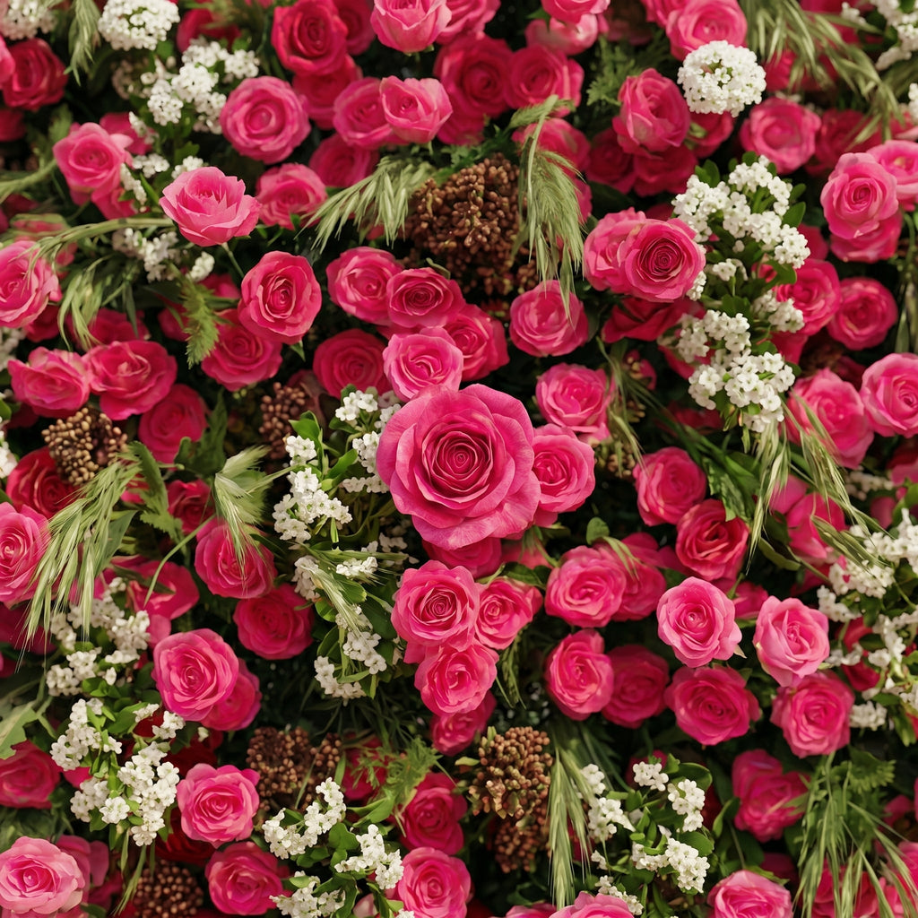 Velsora:5D Hot Pink & Ivory White Silk Rose Flower Wall Roll-Up Fabric Backdrop for Romantic Weddings & Proposals