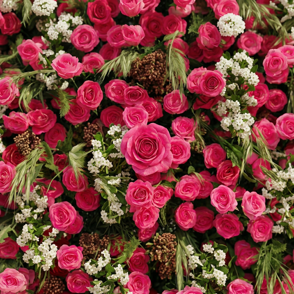 Velsora:5D Hot Pink & Ivory White Silk Rose Flower Wall Roll-Up Fabric Backdrop for Romantic Weddings & Proposals