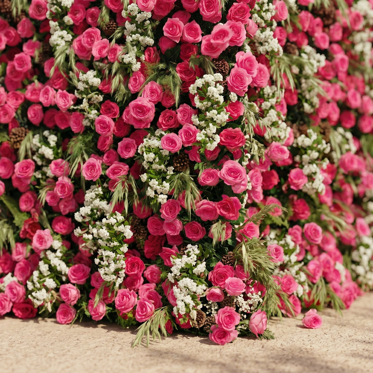 Velsora:5D Hot Pink & Ivory White Silk Rose Flower Wall Roll-Up Fabric Backdrop for Romantic Weddings & Proposals