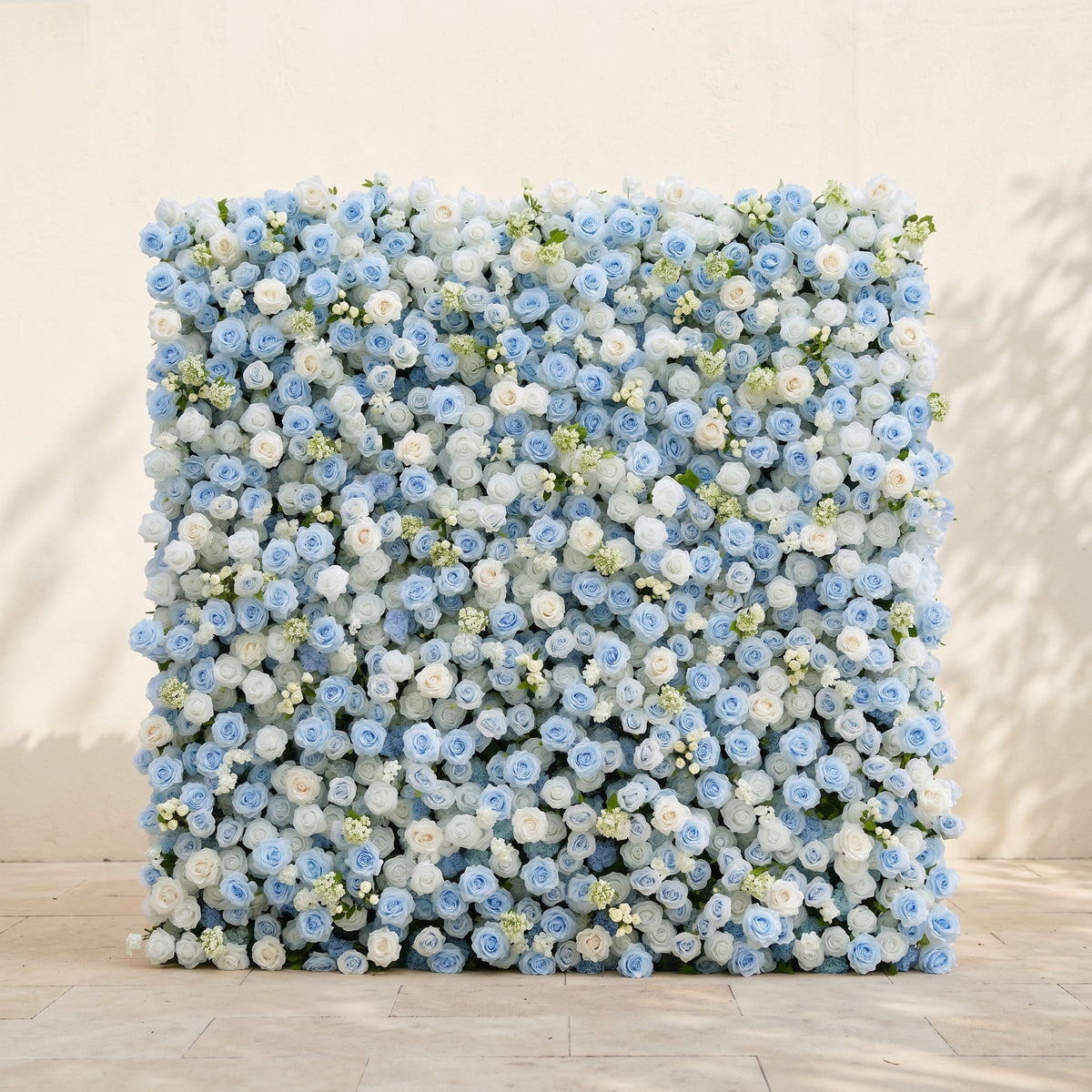 Vasper:5D Dusty Baby Blue & Ivory White Silk Rose Flower Wall Roll-Up Fabric Backdrop for Romantic Weddings & Proposals