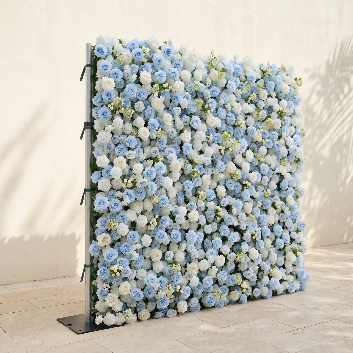 Vasper:5D Dusty Baby Blue & Ivory White Silk Rose Flower Wall Roll-Up Fabric Backdrop for Romantic Weddings & Proposals