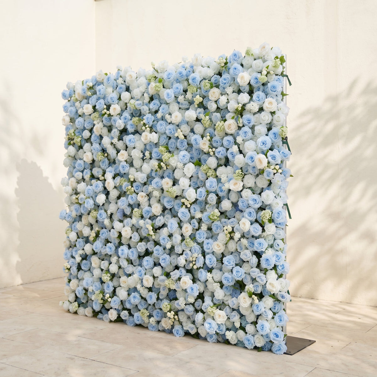 Vasper:5D Dusty Baby Blue & Ivory White Silk Rose Flower Wall Roll-Up Fabric Backdrop for Romantic Weddings & Proposals