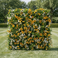 Violetta: Luxury 5D Sunflower & Cream Rose Silk Floral Wall Roll-Up Fabric Backdrop for Garden Weddings & Events