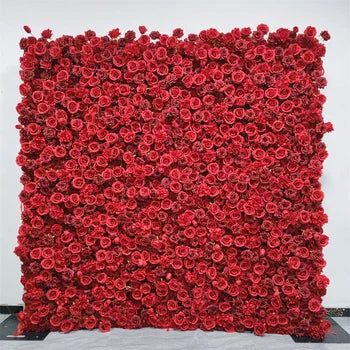Wedding Red Flower Wall Handmade Realistic Silk Rose Peony Floral Arrangement Wall Decoration 8*8ft Soft Flower Wall Backdrop Free Shipping