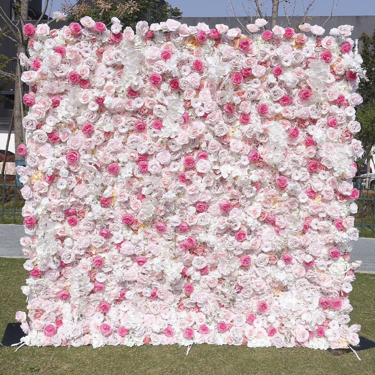 White Blush Pink Hot Pink Silk Artificial Flower Wall Rose Peony Gypsophila Floral Backdrop Wedding Decor Flower Panel Free Shipping