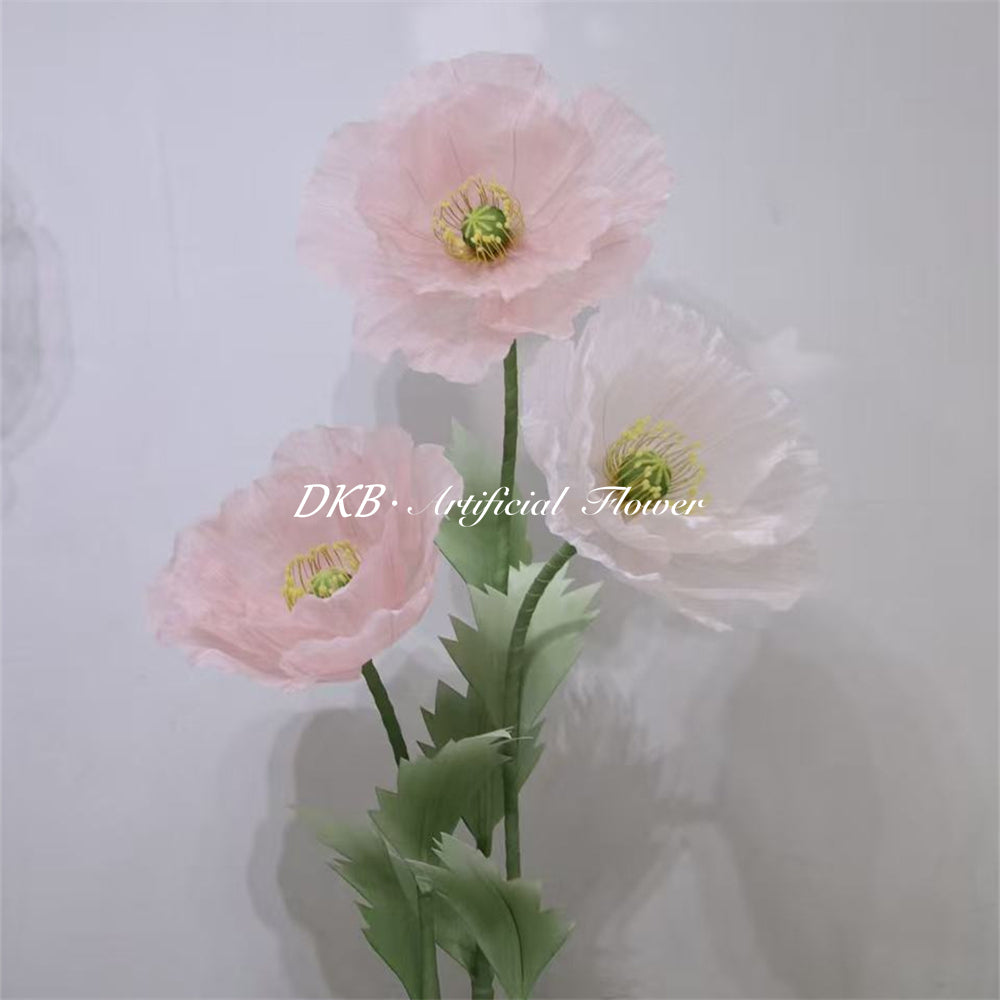 Wholesale Giant Organza Flowers Free-Standing Wedding Props Crepe Paper Flowers Light Pink Poppy Giant Flowers Decoration - Free Shipping