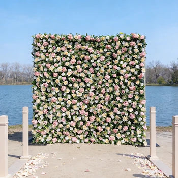 Wholesale New Premium Silk Pink Rose 3d Roll up 8ft X 8ft Flower Backdrop Wall Decoration Multi-Colors Flower Wall Panel Free Shipping
